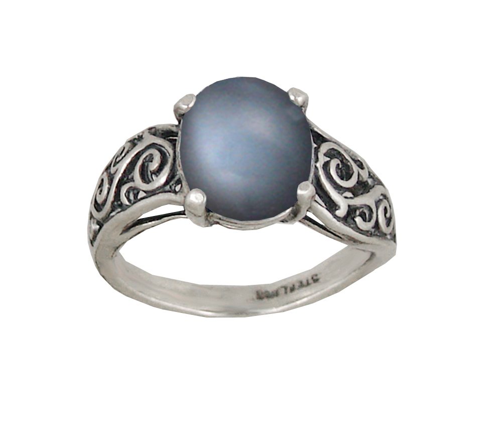 Sterling Silver Filigree Ring With Grey Moonstone Size 5